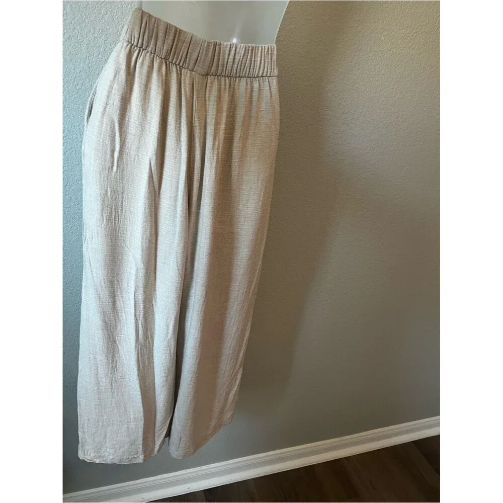 H&M Tan Linen Blend Wide Leg Pants 2 Pull On Lagenlook